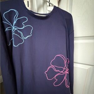 Lane Bryant Size 14/16 Navy Top with Blue and Pink Floral Outline